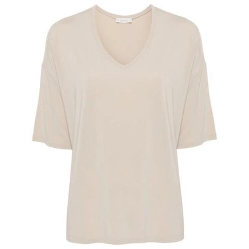 Le Tricot Perugia Beige V-ringad T-shirt med dropped shoulders Beige, ...