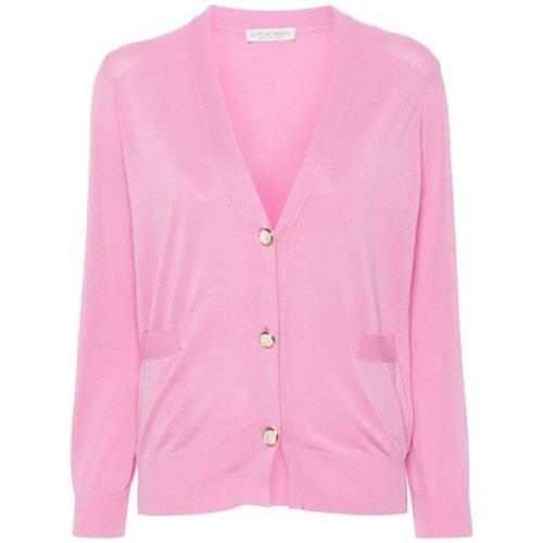 Le Tricot Perugia Rosa Bomullscardigan V-ringad Knappar Pink, Dam