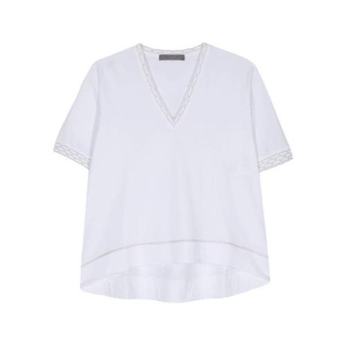 D.Exterior Vit V-ringad Lurex Trim T-Shirt White, Dam