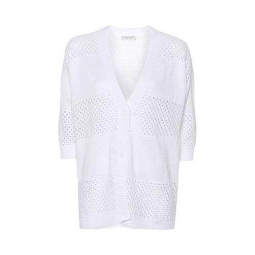 Le Tricot Perugia Vit Linneblandad Kofta White, Dam