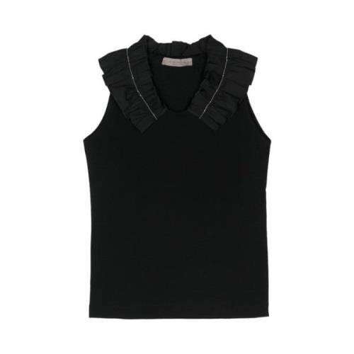 D.Exterior Svart Ruffle Tank Top Black, Dam