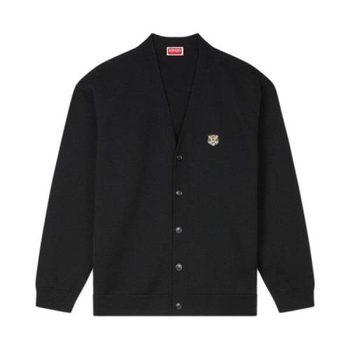 Kenzo Svart Tiger Broderad Cardigan Tröja Black, Herr