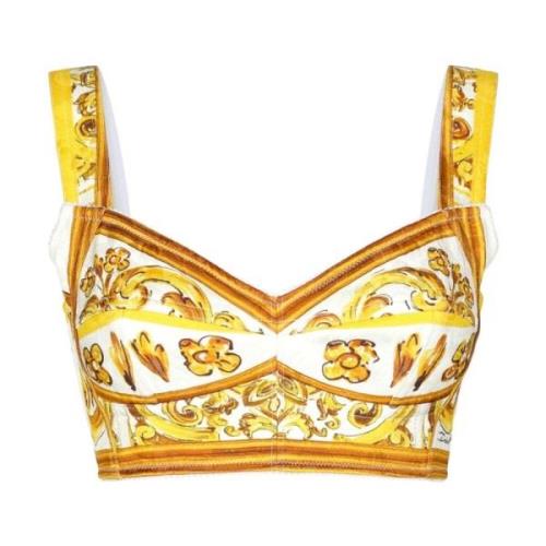 Dolce & Gabbana Majolica Print Sweetheart Top Yellow, Dam