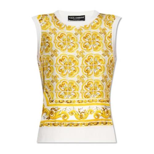 Dolce & Gabbana Topp med 'Majolica'-tryck Yellow, Dam