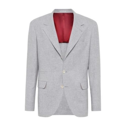 Brunello Cucinelli Grå Ullblandad Jacka Med Notched Revers Gray, Herr