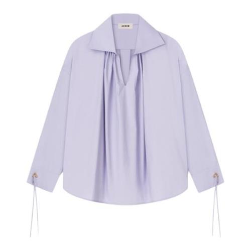 Aeron Bomullsskjorta med V-ringning och draperier Purple, Dam
