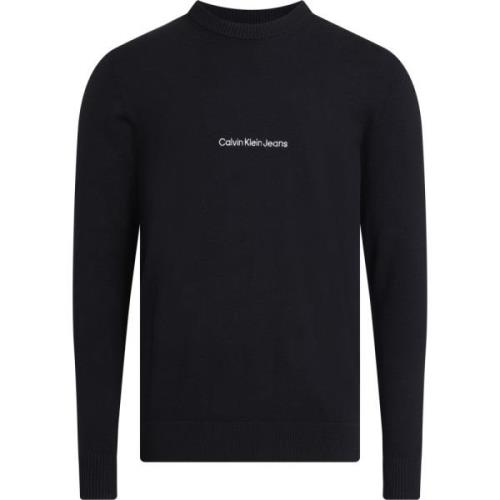 Calvin Klein Svart Tröja med Kontrastlogotyp Black, Herr