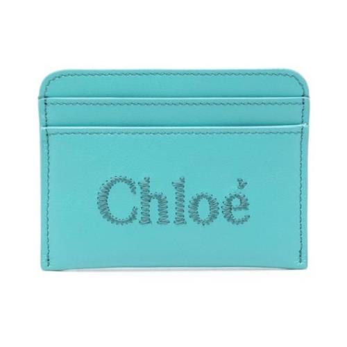 Chloé Plånbok i grained läder med broderad logotyp Blue, Dam