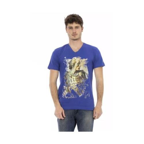 Trussardi Elegant V-ringad T-shirt med Frontprint Blue, Herr