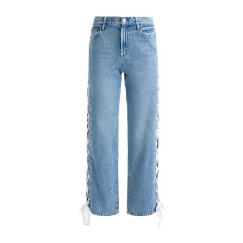 Alice + Olivia Blå Lace-Up Cropped Jeans Blue, Dam