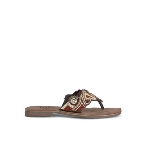 Alma EN Pena Platt sandal med multicolor detaljer Brown, Dam