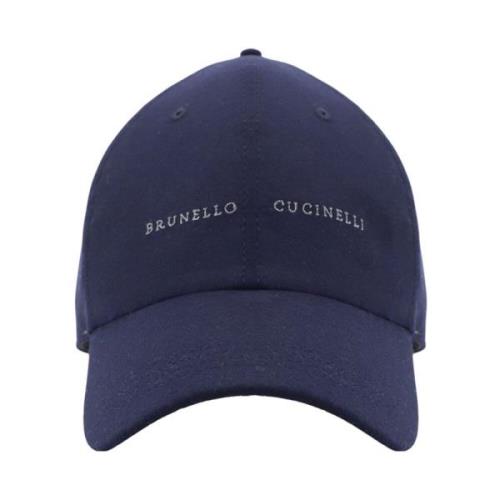 Brunello Cucinelli Blå Cashmere Siden Broderad Keps Blue, Herr