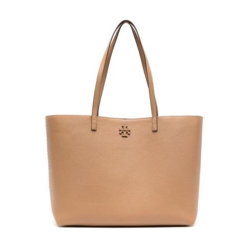 Tory Burch Grained Leather Double T Logo Väska Beige, Dam