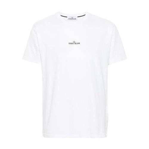 Stone Island Logo Print Jersey T-shirt Vit White, Herr