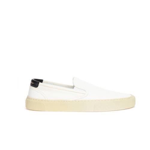 Saint Laurent Canvas Slip-On Sneakers i Vit White, Dam