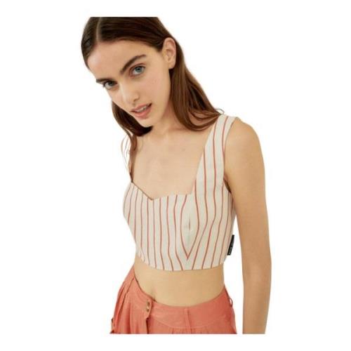 Silvian Heach Randig Crop Top Beige, Dam