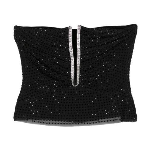 Self Portrait Bandeau Hals Svart Skjorta med Diamanté Black, Dam