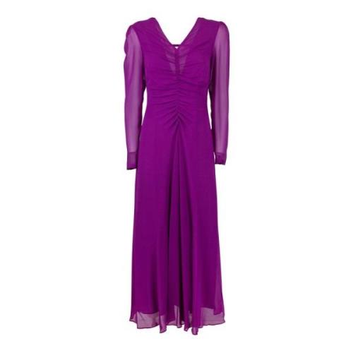 Max Mara Studio Georgette V-ringad Långärmad Klänning Purple, Dam