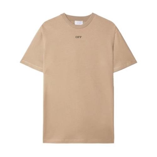 Off White Beige Broderad Logot-shirt Beige, Herr