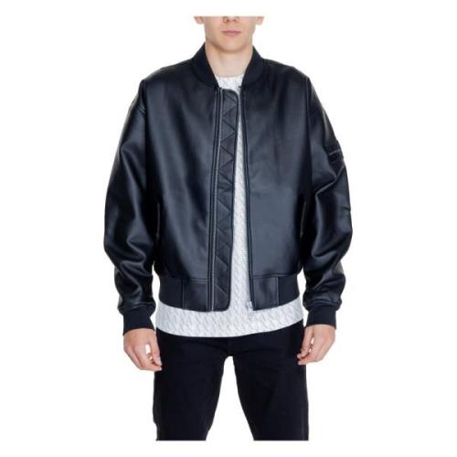 Calvin Klein Svart Zip-Up Jacka med Mandarin Krage Black, Herr