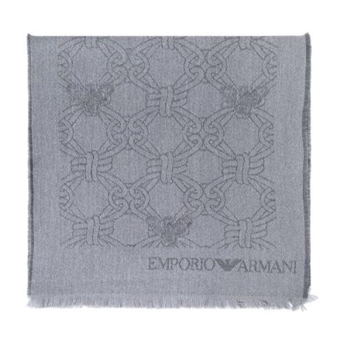 Emporio Armani Ullhalsduk med logotyp Gray, Herr