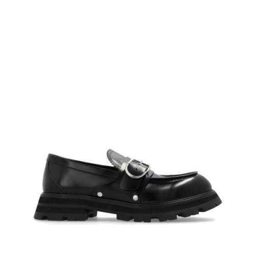 Alexander McQueen Svarta Läder Spänne Sandaler Black, Herr