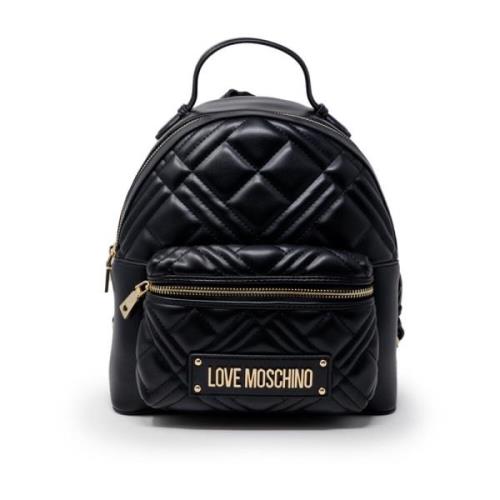 Love Moschino Svart ryggsäck med framfickor Black, Dam