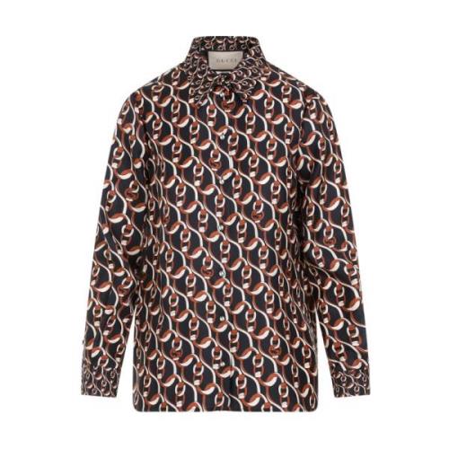 Gucci Svart Sidenskjorta Interlocking G Print Multicolor, Dam