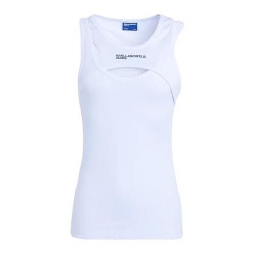 Karl Lagerfeld Lagerad Ribbad Tanktop White, Dam