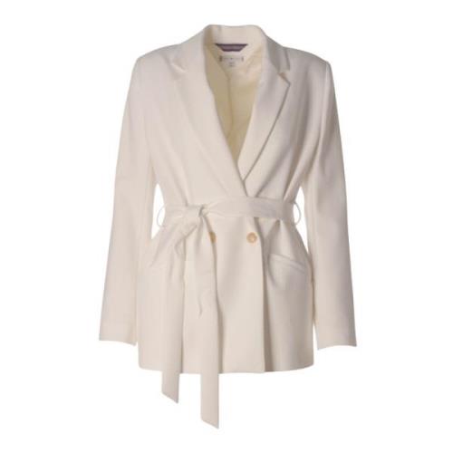 Tommy Hilfiger Dam Bältes Dubbelknäppt Blazer White, Dam