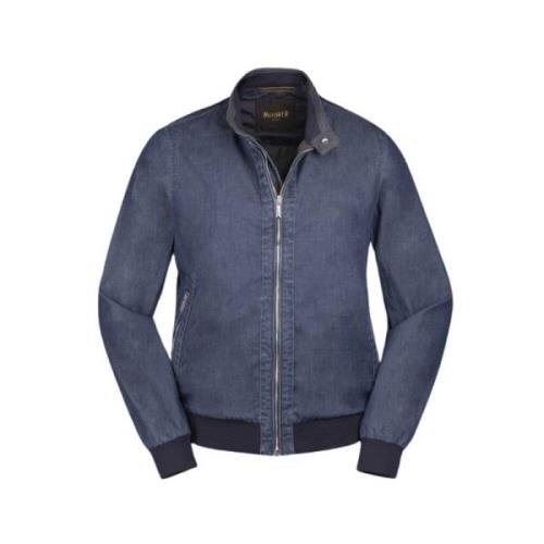 Moorer Indigo Bomber Jacket Acqua Line Blue, Herr