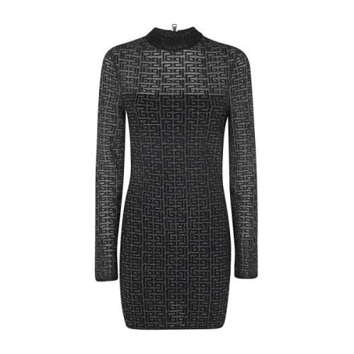 Balmain Glittered Stickad Kort Klänning Black, Dam