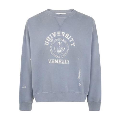 Golden Goose Vintage College Print Crew Neck Sweatshirt Blue, Herr