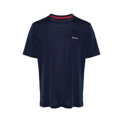 Kiton Broderad Navy Bomull T-shirt Blue, Herr