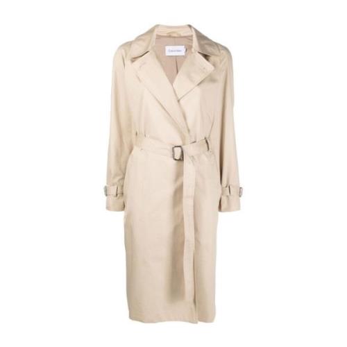 Calvin Klein Beige Bomull Trenchcoat för Kvinnor White, Dam