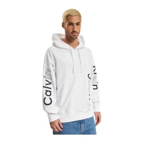 Calvin Klein Broderad logohoodie - Avslappnad passform White, Herr