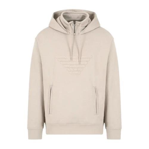 Emporio Armani Beige Sweatshirt med Maxi Logo och Huva Beige, Herr