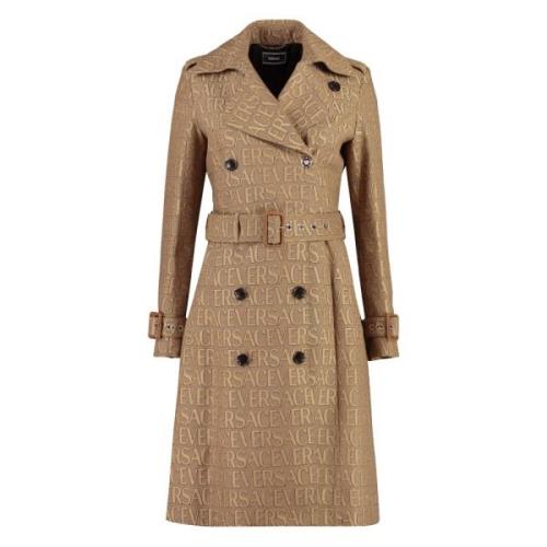 Versace Bomullsblandad trenchcoat med läderdetaljer Beige, Dam