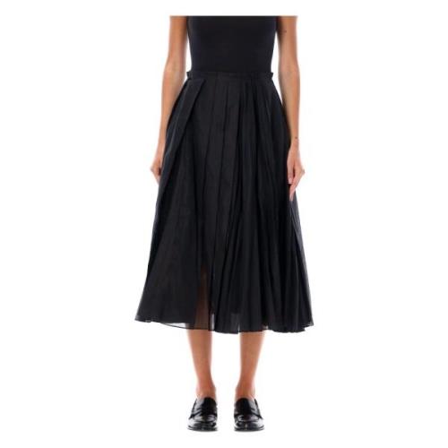 Jil Sander Svart Organdy Veckad Midi Kjol Black, Dam