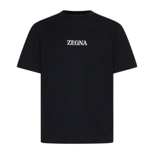 Ermenegildo Zegna Svart Bomull Crew Neck T-shirt Black, Herr