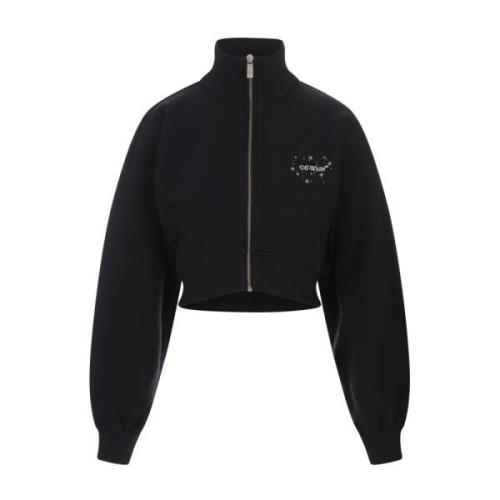 Off White Svart Zip Sweatshirt Stjärnor Pilar Motiv Black, Dam