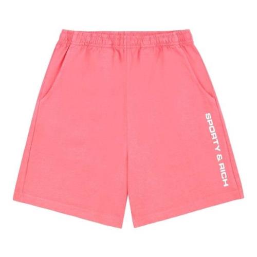 Sporty & Rich Logo Gym Shorts Bomull Vit Pink, Dam