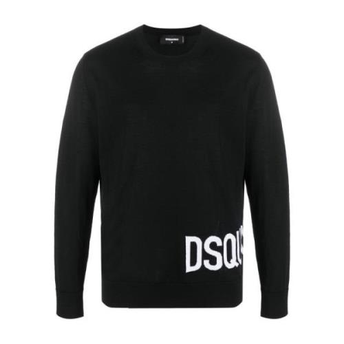 Dsquared2 Svart Logo-Intarsia Crew-Neck Sweater Black, Herr