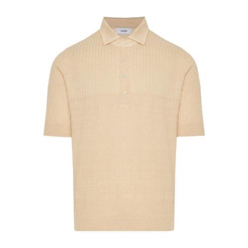 Lardini Linne/bomull polotröja Made in Italy Beige, Herr