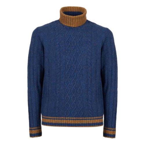 Gallo Blå Turtlenecktröja i Aran-stickad ull Blue, Herr