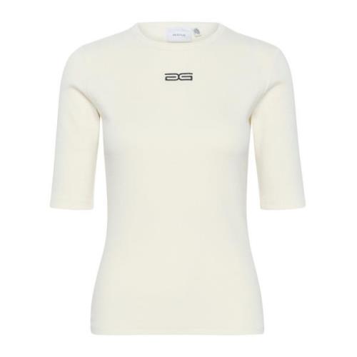 Gestuz Half Sleeve Logo Top Birch White, Dam