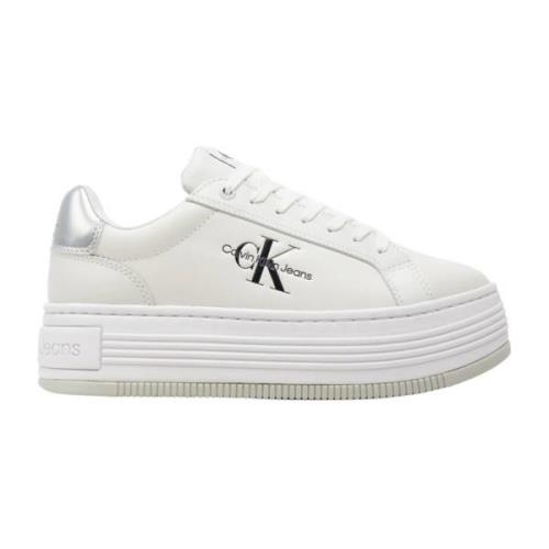 Calvin Klein Bright White Silver Low Lace Sneakers White, Dam