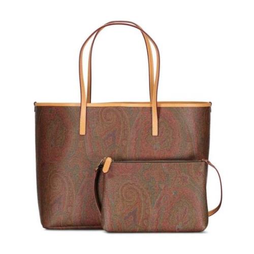 Etro Läder Shopper med Paisley Mönster Brown, Dam