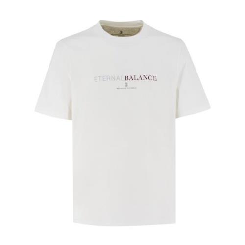 Brunello Cucinelli Klassisk Crew-Neck T-shirt med Fronttryck White, He...