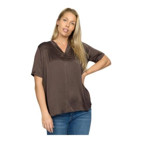 2-Biz Brun Blus med Volangdetaljer Brown, Dam